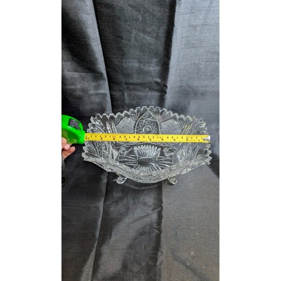 VTG American Brilliant Cut Glass Bowl Oval Footed Prescut Star 13" RARE! - Picture 6 of 11